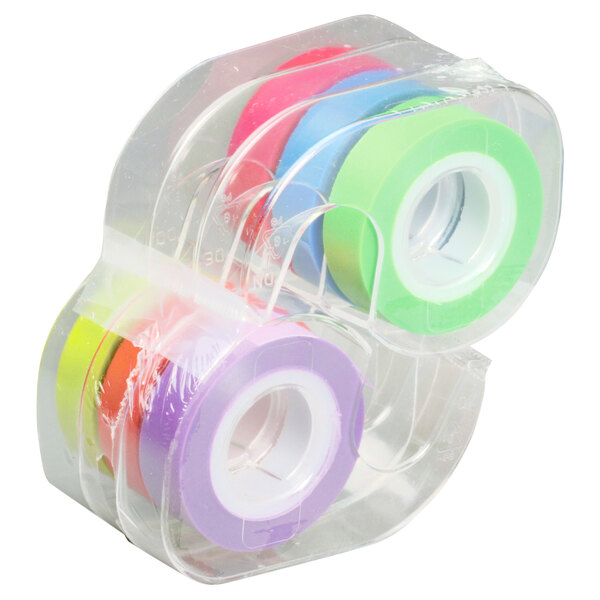 A clear plastic container holding six rolls of LEE assorted colors highlighter tape.