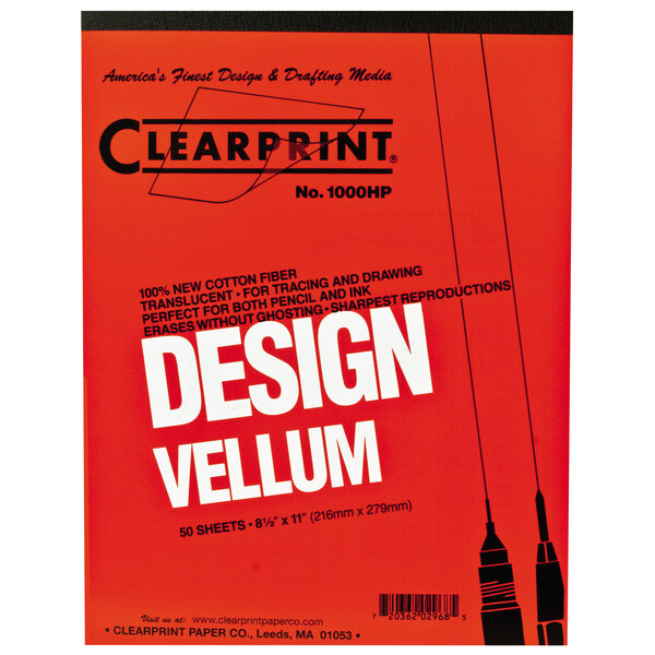 A red package of Clearprint Design Vellum paper pads with black text on a white background.