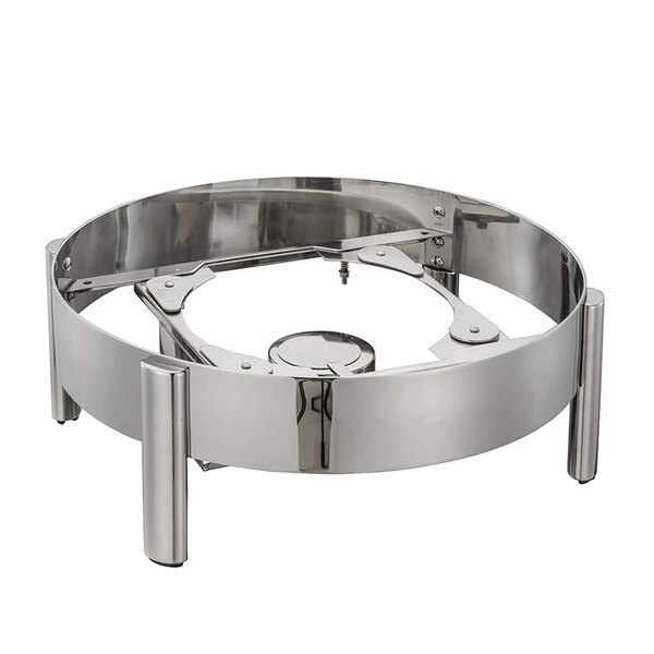 A Bon Chef stainless steel round induction stand with metal legs.