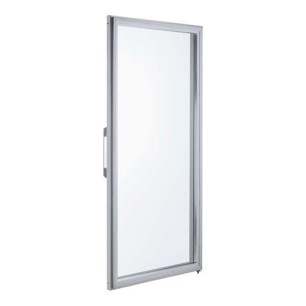 A left hinged refrigerator door with a metal frame and clear glass panel, designed for the Avantco White GDC-49 Series.