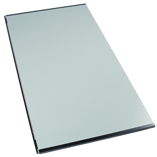 A white rectangular Safco drafting table top with black edges.