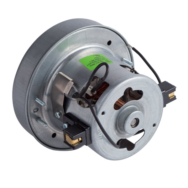 A Lavex small metal motor with a green and black wire.