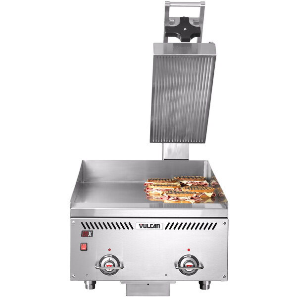 Vulcan Heavy Duty Clamshell Electric Griddle Top with Grooved Steel