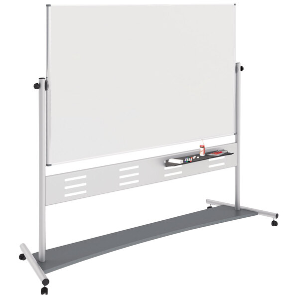 A MasterVision white board on wheels.