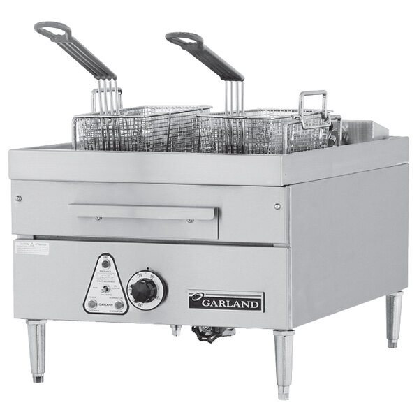 A Garland commercial electric deep fryer with two baskets on top.