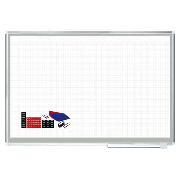 A MasterVision white grid porcelain planning board with accessories on a white background.