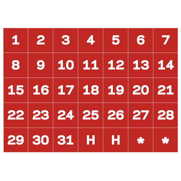 MasterVision BVCFM1209 Calendar Dates (1-31) Red / White Board Magnets