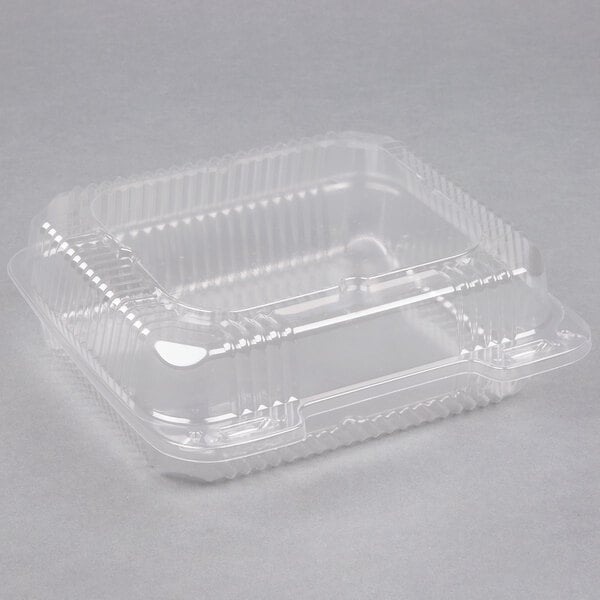 8 3/10 x 8 3/10 x 3 ClearSeal Hinged-Lid Plastic Containers Clear 250/Carton 