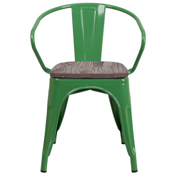 Flash Furniture CH31270GNWDGG Green Stackable Metal Chair with Arms