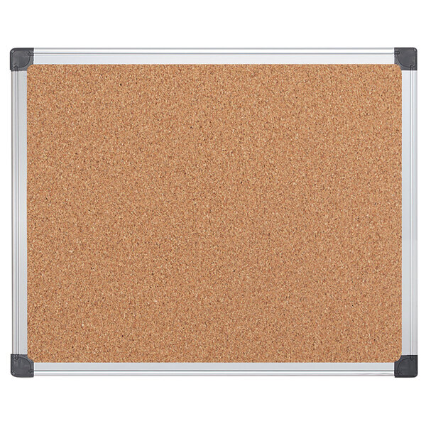 A MasterVision cork board with a metal frame.