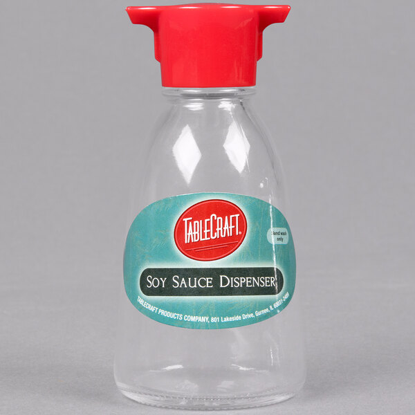 Tablecraft H888CD 5 oz. Red Top Soy Sauce Bottle
