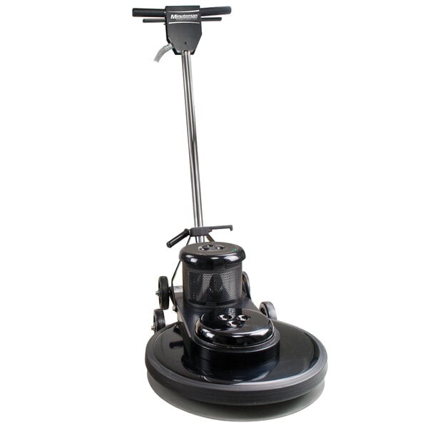 A Minuteman Mirage floor burnishing machine with a black handle and wheels.