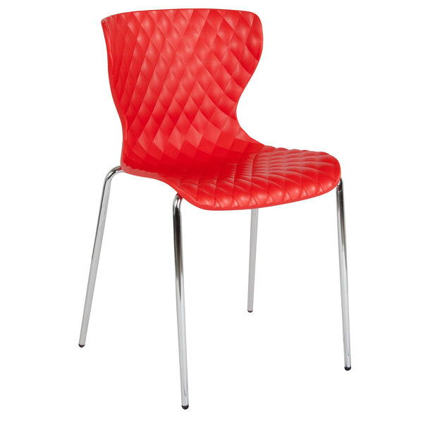 A Flash Furniture red plastic chair with metal legs.
