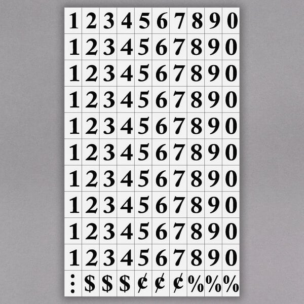 A white rectangular card with black interchangeable numbers and symbols.