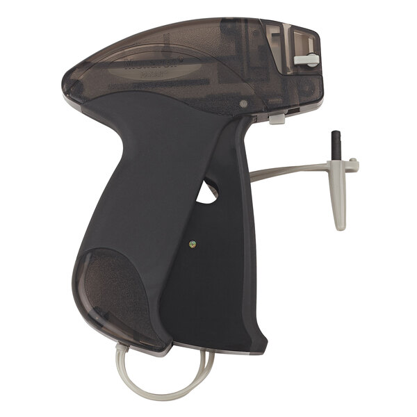 A black and grey Monarch handheld tag attacher gun with a trigger.
