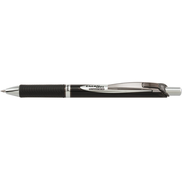 A black and silver Pentel EnerGel PRO pen.