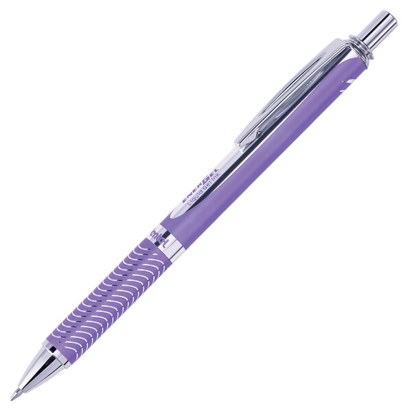 A Pentel violet liquid gel pen with a silver tip and clip.