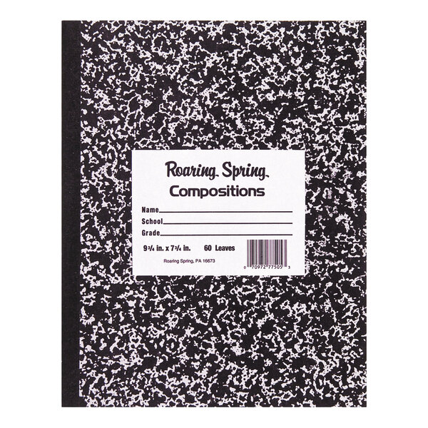Roaring Spring 77332 7" x 8 1/2" White Wide Ruled 36 Page Composition Book with Black Cover