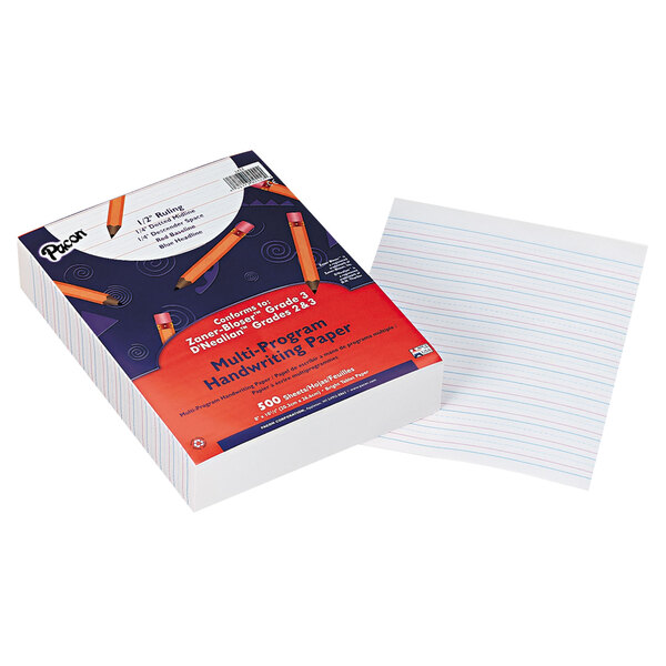 Pacon 2422 8" x 10 1/2" White Ream of Multi-Program 1/2" Rule 16# Handwriting Paper - 500 Sheets