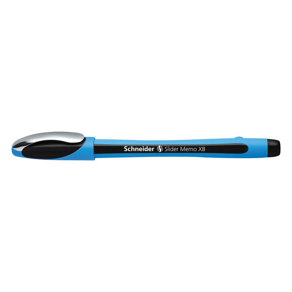 The blue and black Schneider Slider Memo XB ballpoint pen with a black cap.