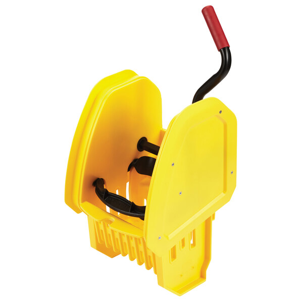 A yellow Rubbermaid WaveBrake mop wringer with a red handle.