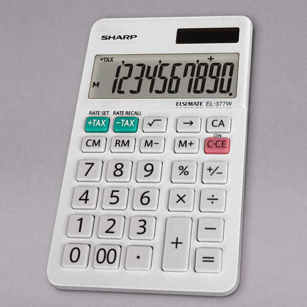 A white Sharp professional handheld calculator with a display.