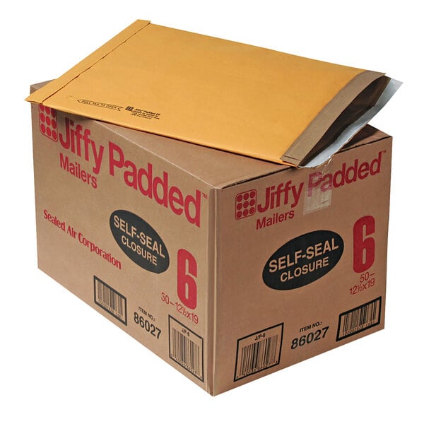Jiffy 64371 12 1/2" x 19" Padded Peel & Seal #6 Natural Kraft Mailer - 50/Case