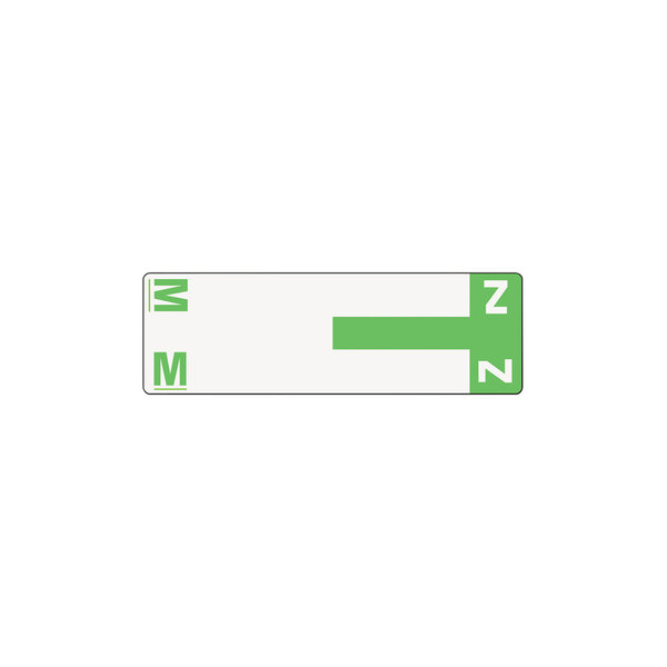 A rectangular light green label with the letters M and Z in white.
