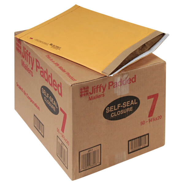Jiffy 64542 20" x 14 1/4" Padded Peel & Seal #7 Natural Kraft Mailer - 50/Case