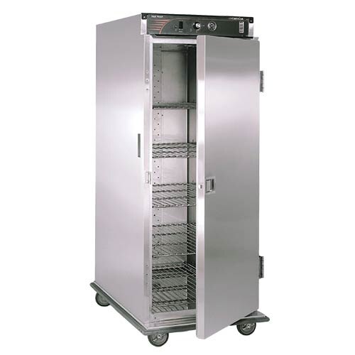 A stainless steel Cres Cor heated banquet cabinet with one door.