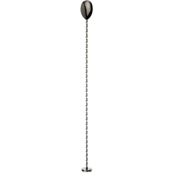 A long metal Barfly stainless steel bar spoon with a black gun metal finish on the end.