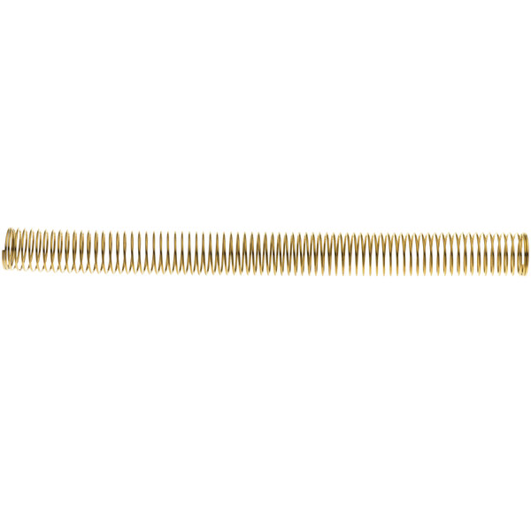 A close-up of a gold-plated metal spring.