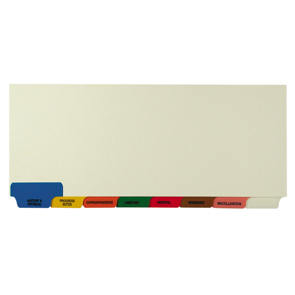 Tabbies 54500 8-Tab Manila / Assorted Color Bottom Tab Medical Chart Divider Set - 40/Box