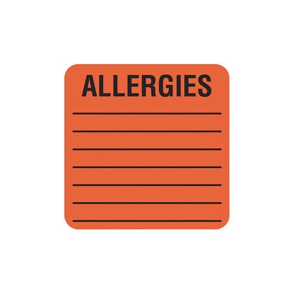 An orange Tabbies label with the word "Allergies" in black text.