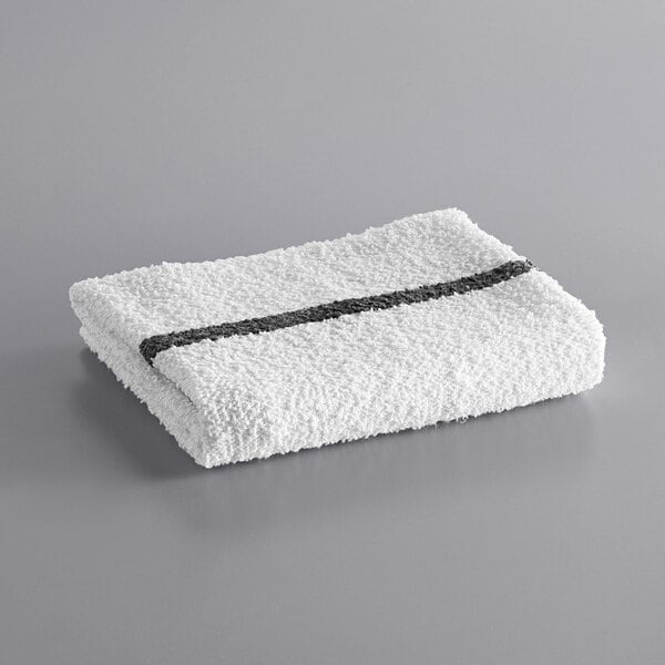 Choice 16 x 19 Black Striped 32 oz. Cotton Textured Terry Bar Towel -  12/Pack
