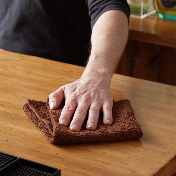 Choice 16" x 19" 24 oz. Brown Cotton Textured Terry Bar Towel - 12/Pack