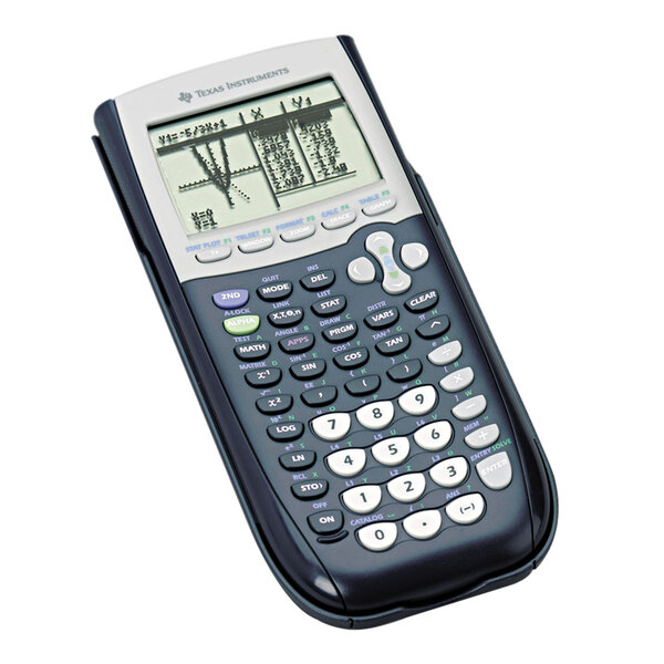 A Texas Instruments TI-84 Plus graphing calculator with a black case.