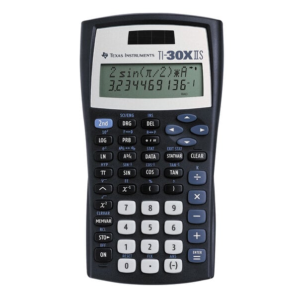 A Texas Instruments TI-30XIIS scientific calculator with a display screen and black buttons.