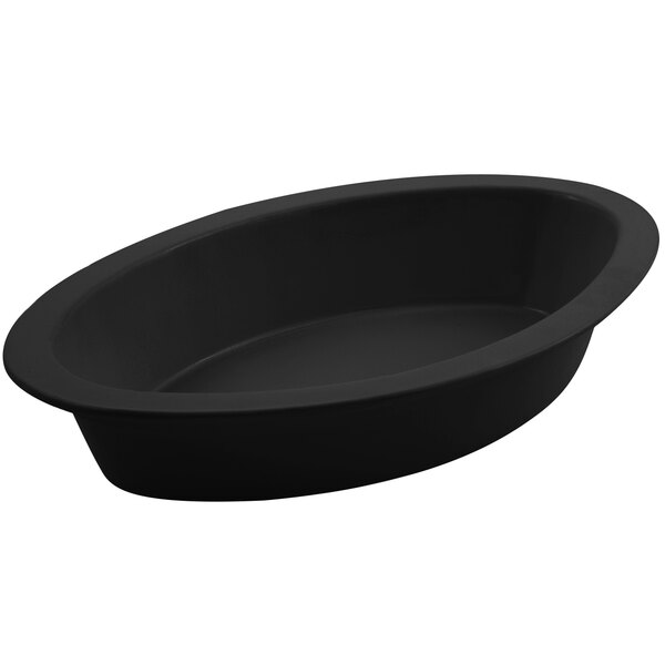 A black oval shaped Bon Chef casserole.