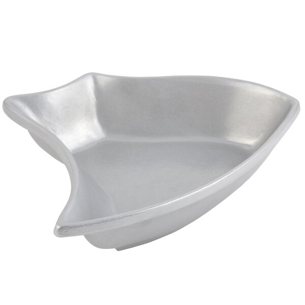 A Bon Chef pewter-glo cast aluminum bowl with a curved edge.