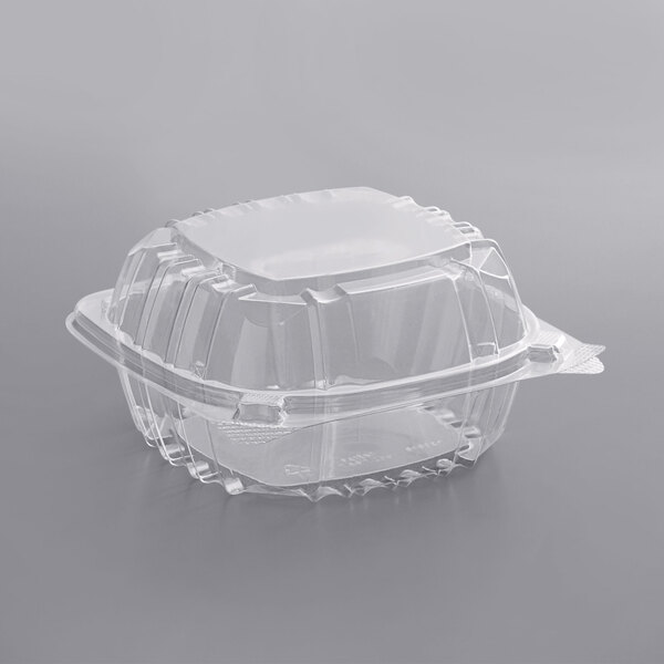 100 Pack Dart C57PST1 Clear 6" Seal Hinged-Lid Plastic Containers For Food 