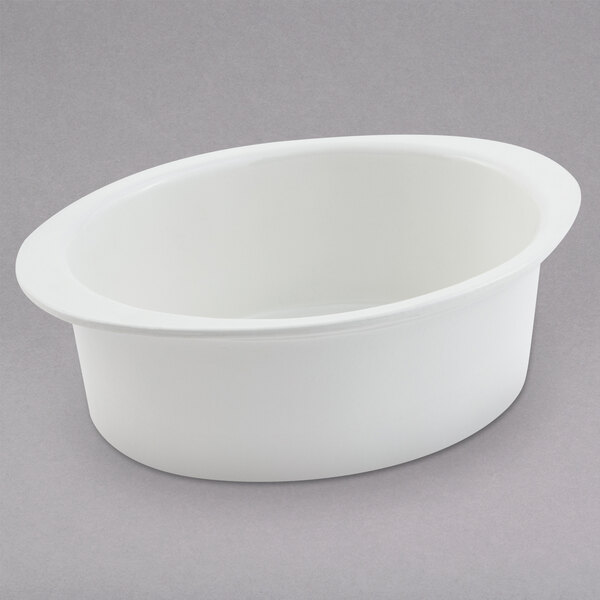 A white oval container with a white rim.