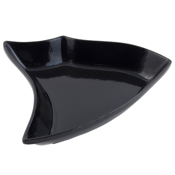 A black curved Bon Chef cast aluminum bowl.