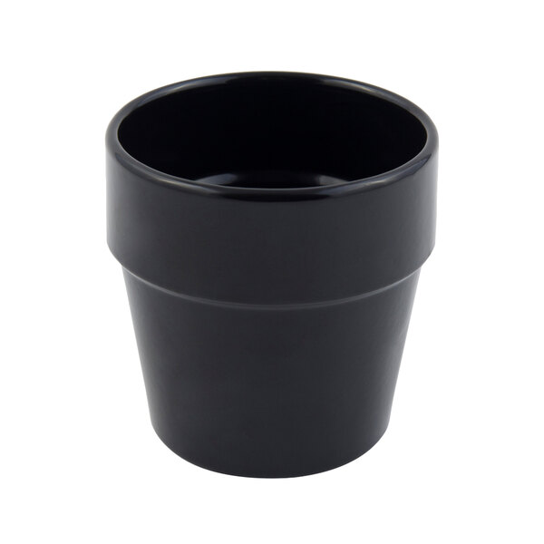 A black Bon Chef salad dressing pot with a sandstone finish on a white background.
