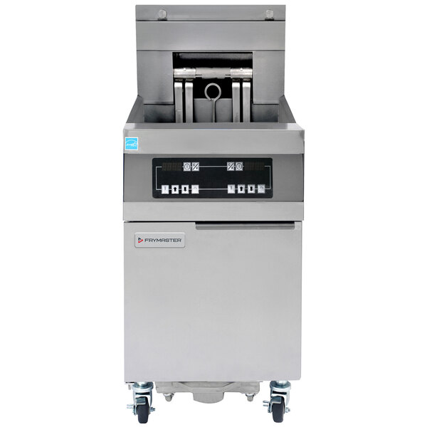 A Frymaster electric floor fryer with a stainless steel top.