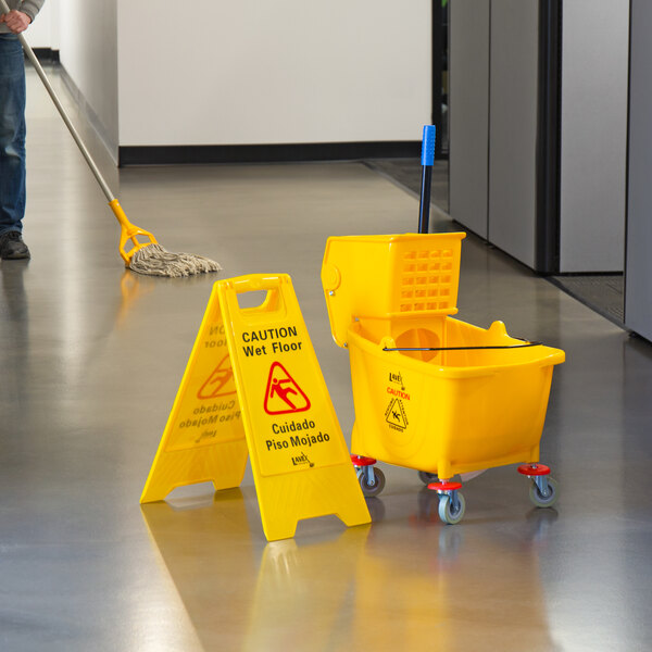 Colour Yellow Professional Colour Coded Mop Handle and 2 Mop Heads 