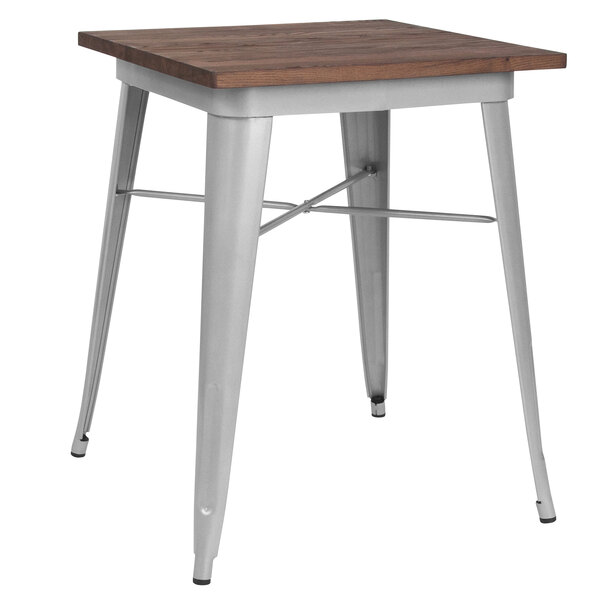 A Flash Furniture table with a wood top and metal legs.