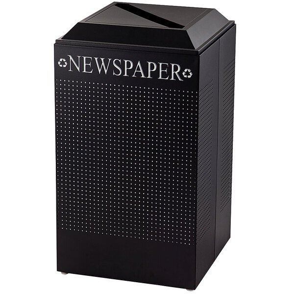 Rubbermaid FGDCR24PTBK Silhouettes Textured Black Square Designer Recycling Receptacle - Paper 29 Gallon