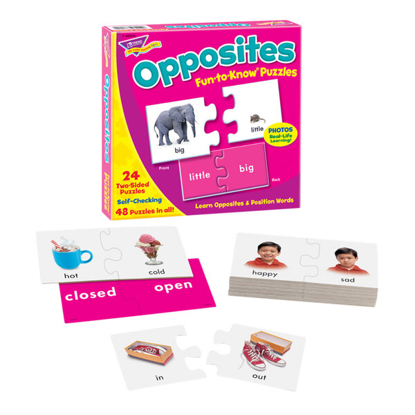 A Trend Fun-to-Know Opposites puzzle set with pictures and words.