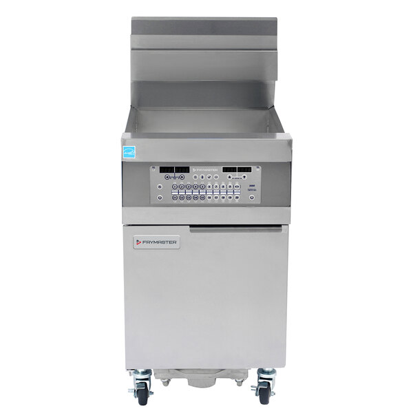 A large stainless steel Frymaster floor fryer with SMART4U 3000 controls.